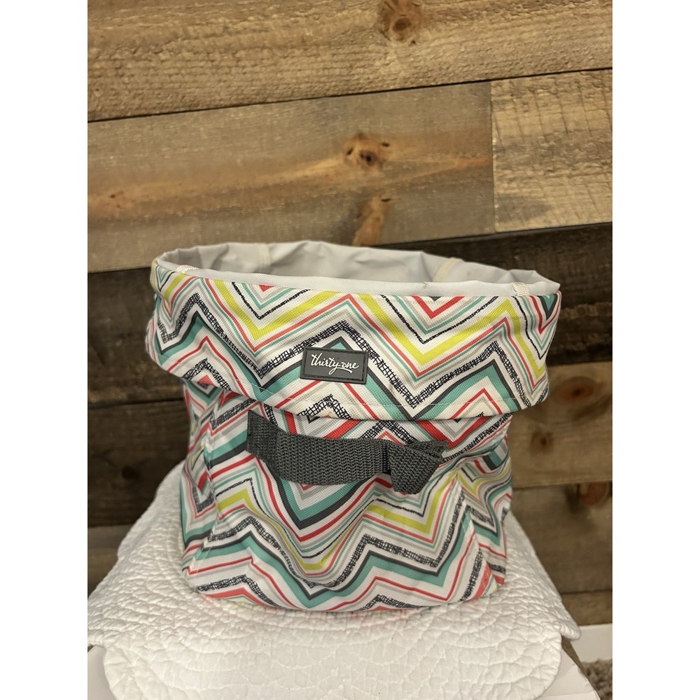 Thirty-One Medium Utility Organizer Basket Chevron Print Storage Bin Tote